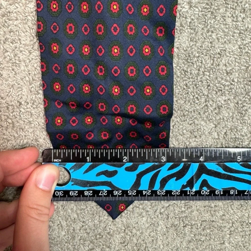 Cantini Firenze Mens Silk Tie Italy Navy Blue Red Green Medallion Geometric 57in